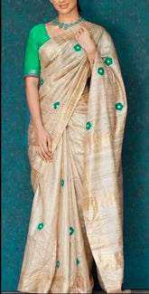 Tussar ghicha embroidery saree silkzon.in